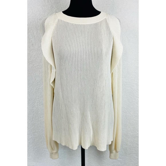 CHLOÉ • Cream Ribbed Ruffle Long Sleeve Silk-Blend Sweater - Picture 16 of 16